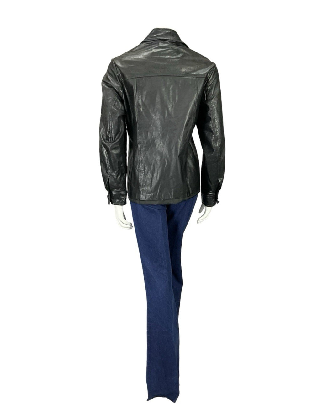VTG 60S 70S JET BLACK LEATHER DAGGER COLLAR MOD JACKET WITH POCKETS 16