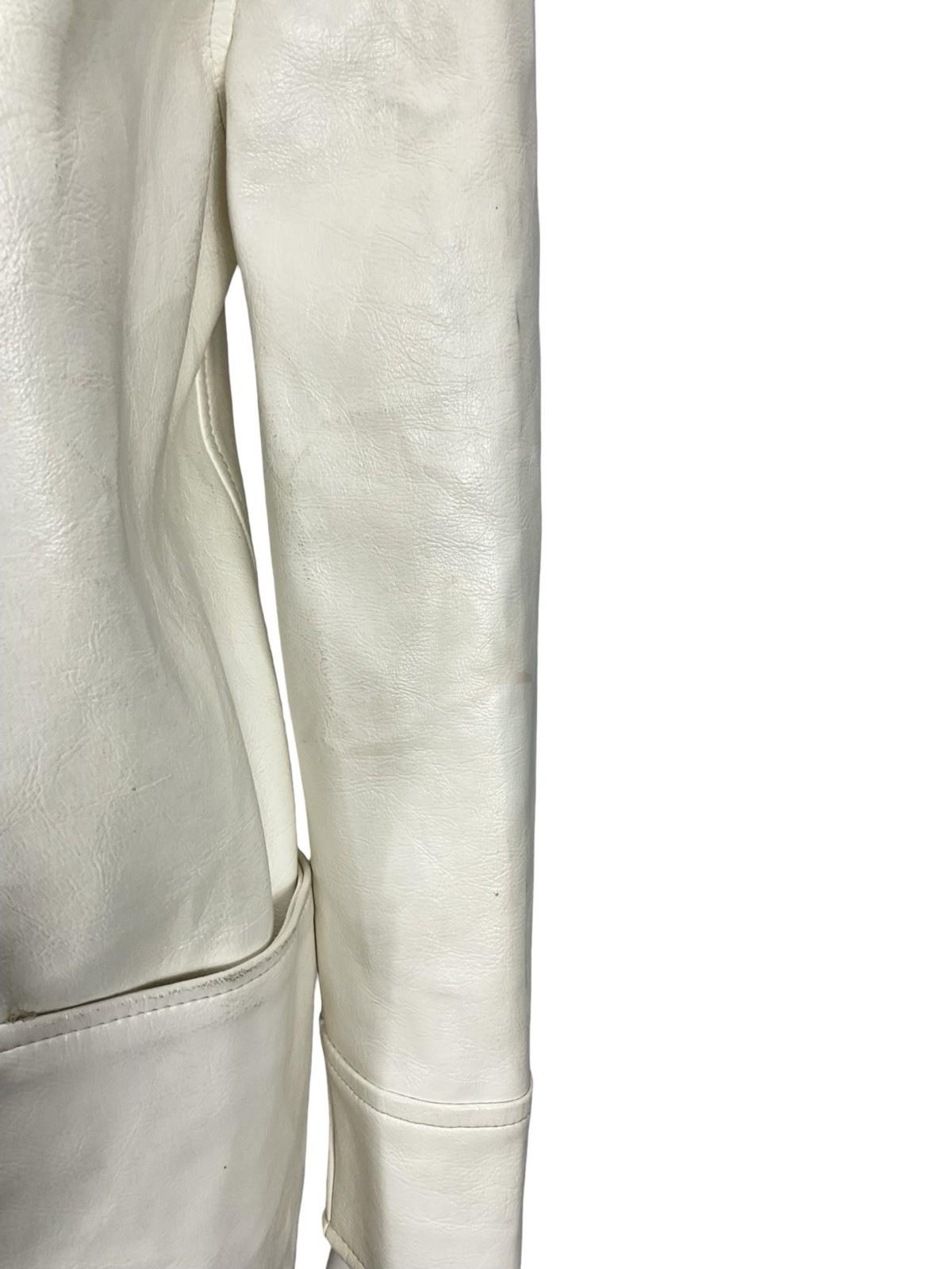 VTG 60S MOD GOGO GEOMETRIC WHITE LEATHER SHIFT COAT ZIP FAUX FUR GILET 16 18 L
