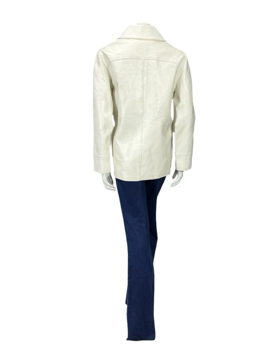 VTG 60S MOD GOGO GEOMETRIC WHITE LEATHER SHIFT COAT ZIP FAUX FUR GILET 16 18 L