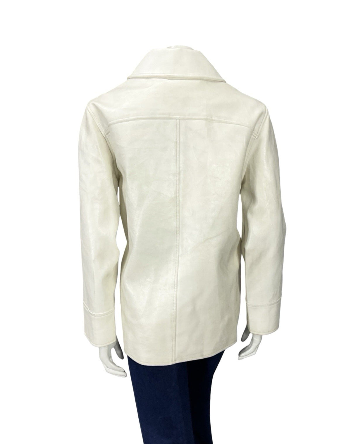 VTG 60S MOD GOGO GEOMETRIC WHITE LEATHER SHIFT COAT ZIP FAUX FUR GILET 16 18 L