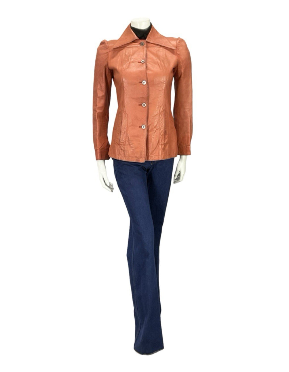 VTG 70S SALMON TAN LEATHER DAGGER WING COLLAR MOD WELT POCKET JACKET 8