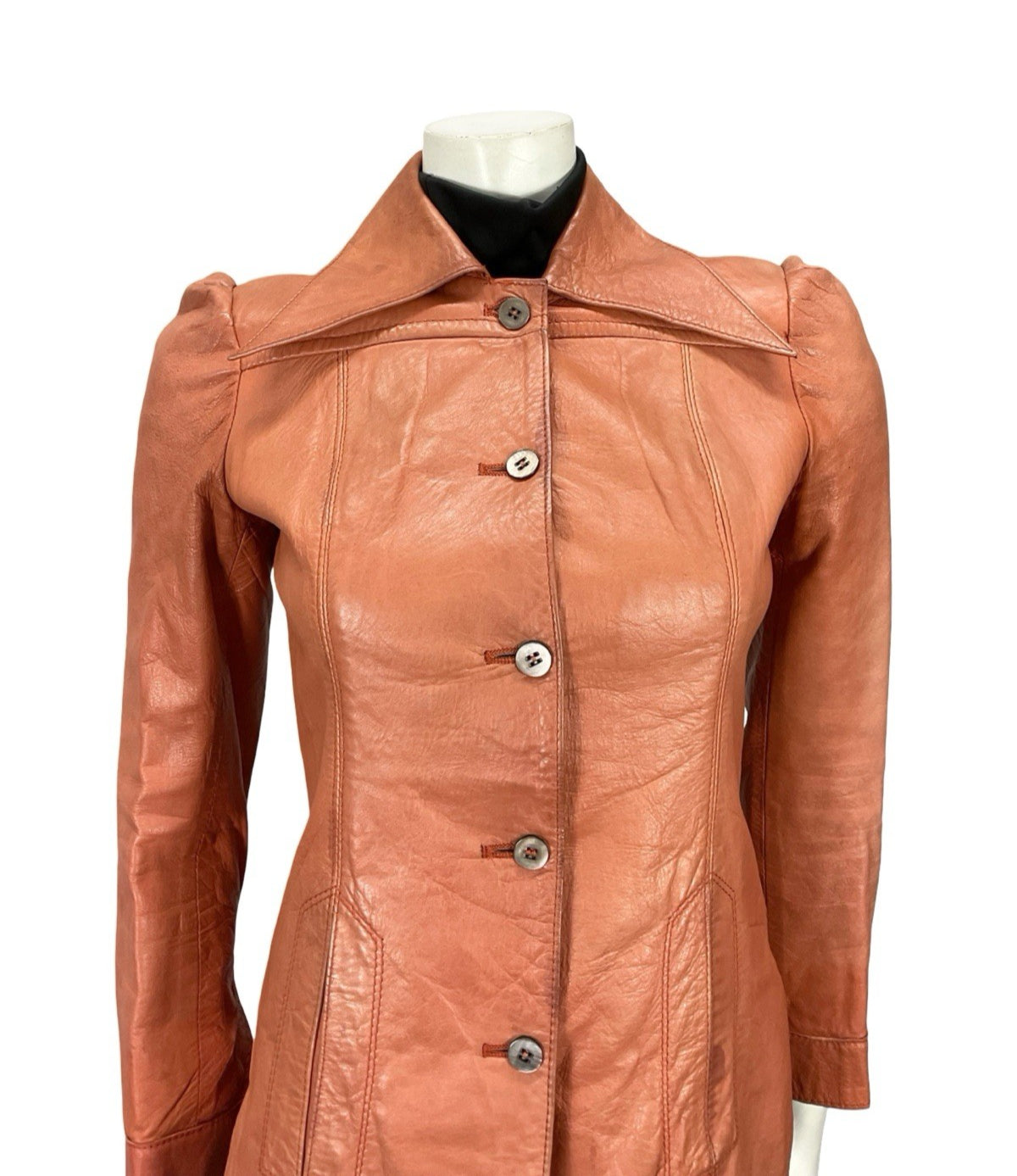 VTG 70S SALMON TAN LEATHER DAGGER WING COLLAR MOD WELT POCKET JACKET 8