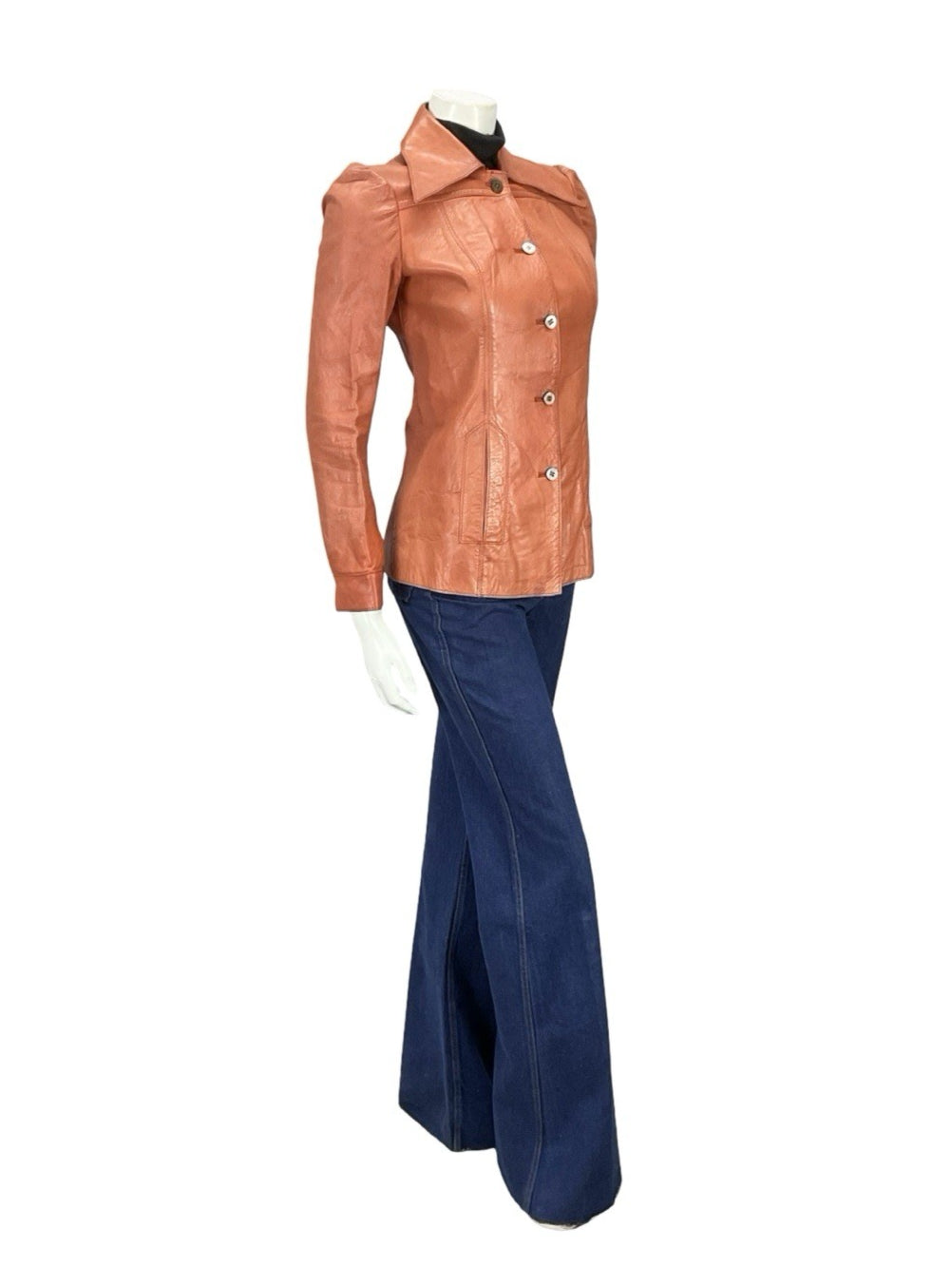 VTG 70S SALMON TAN LEATHER DAGGER WING COLLAR MOD WELT POCKET JACKET 8