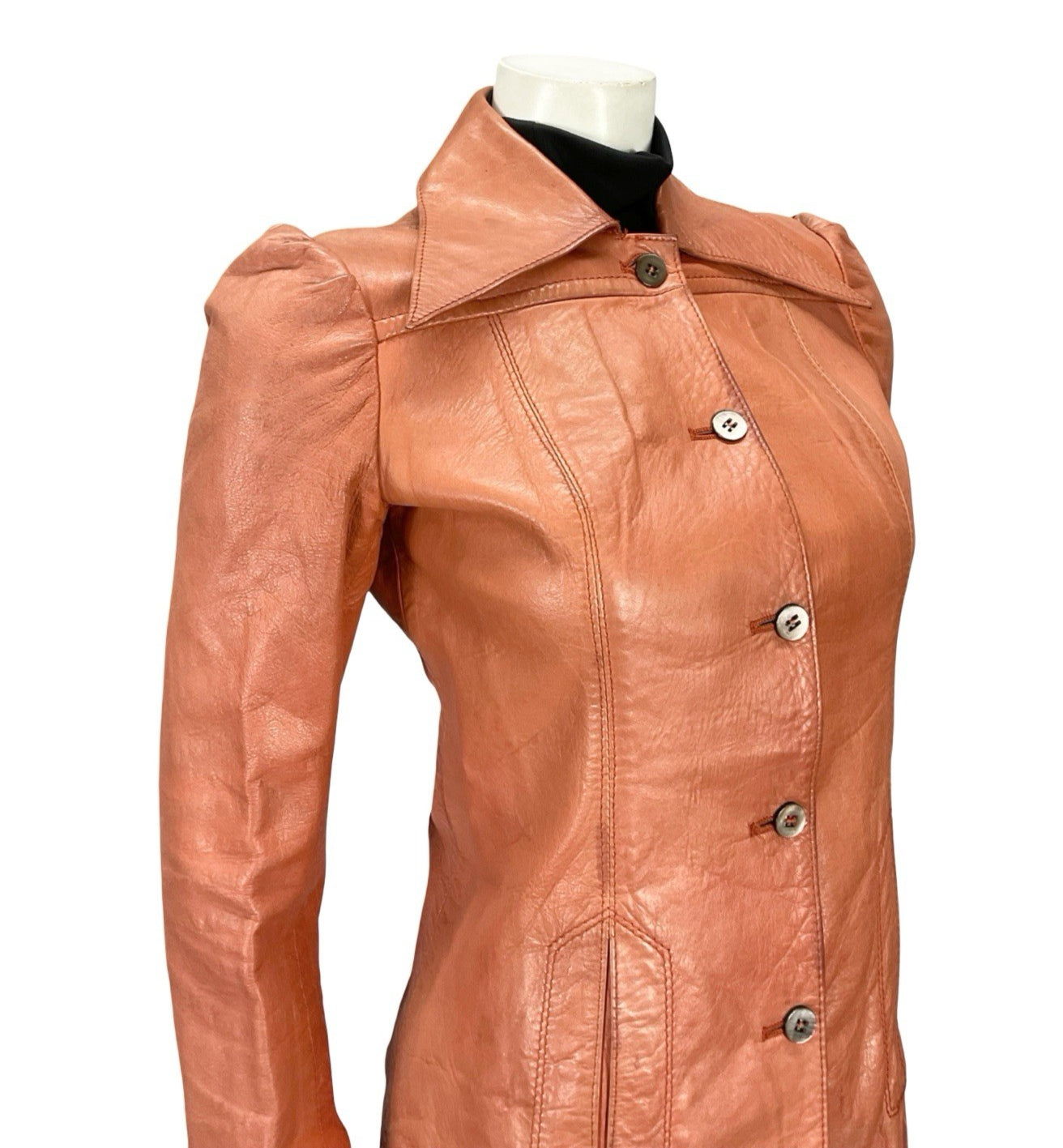 VTG 70S SALMON TAN LEATHER DAGGER WING COLLAR MOD WELT POCKET JACKET 8
