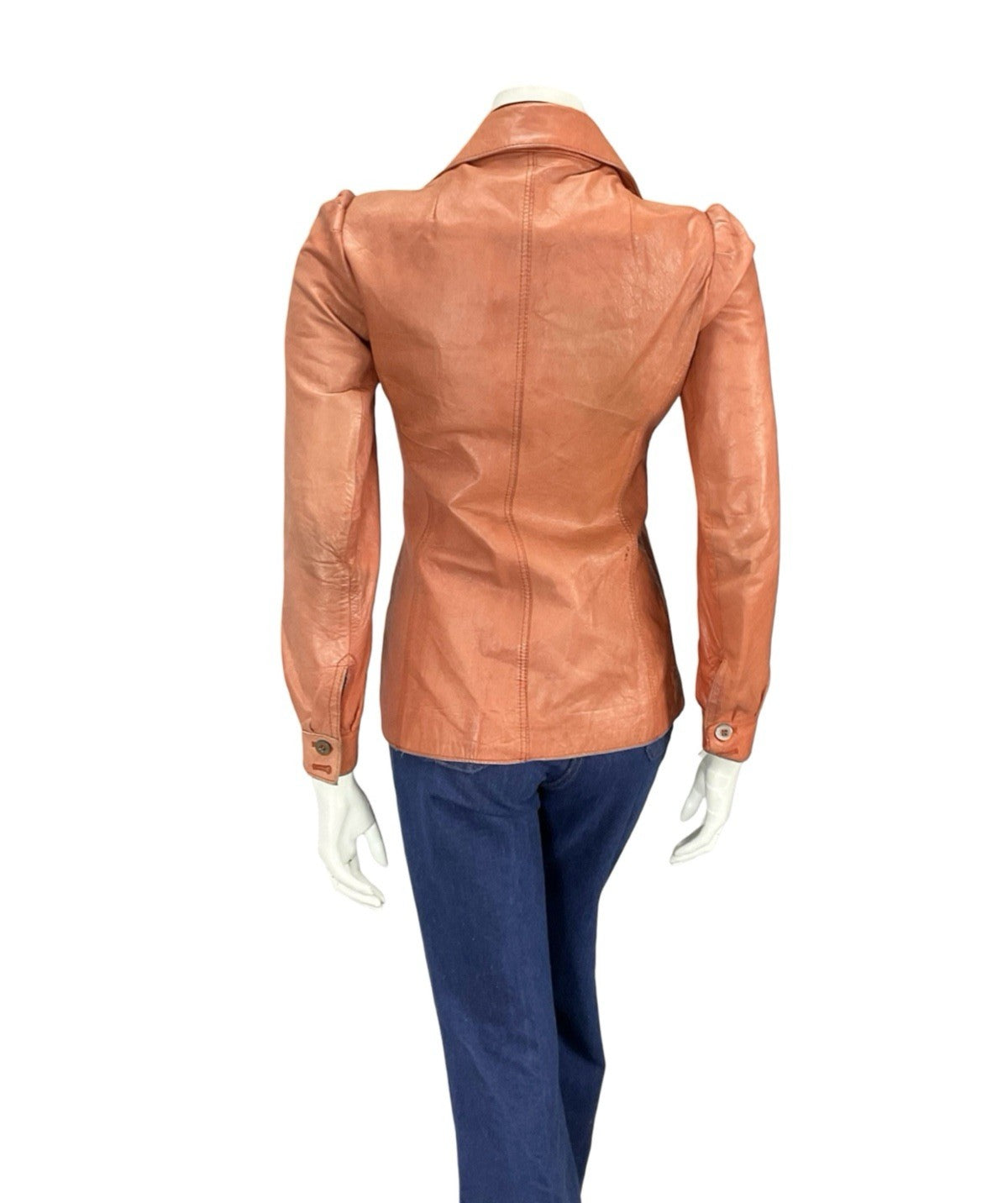 VTG 70S SALMON TAN LEATHER DAGGER WING COLLAR MOD WELT POCKET JACKET 8