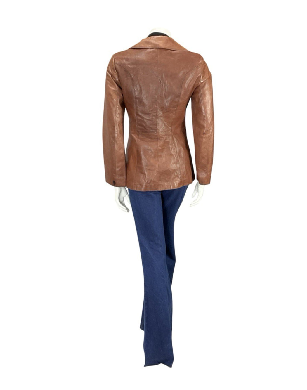 VTG 60S 70S TAN BROWN LEATHER NOTCH LAPEL MOD WELT POCKET BUTTON DOWN JACKET 8