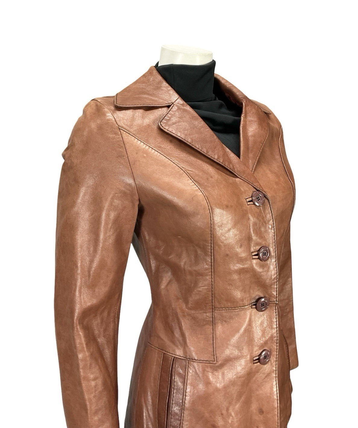 VTG 60S 70S TAN BROWN LEATHER NOTCH LAPEL MOD WELT POCKET BUTTON DOWN JACKET 8