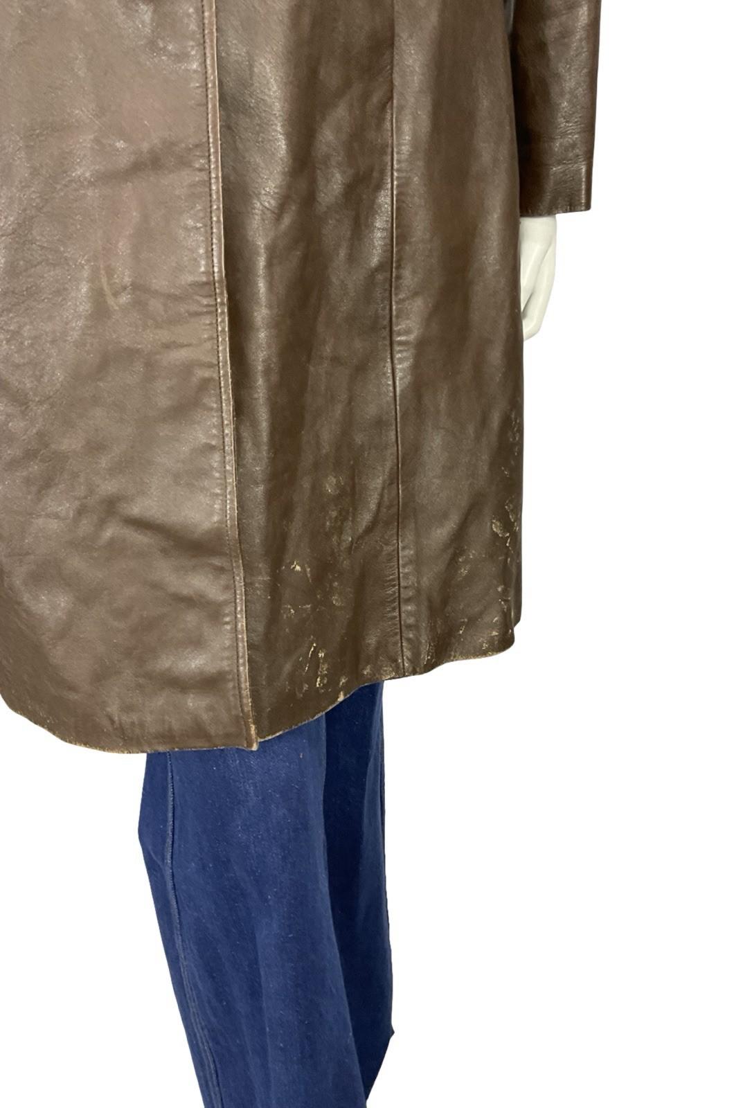 VTG 60S MOD MILITARY DOG EAR COLLAR GOLD BUTTON BROWN LEATHER MAC JACKET 12