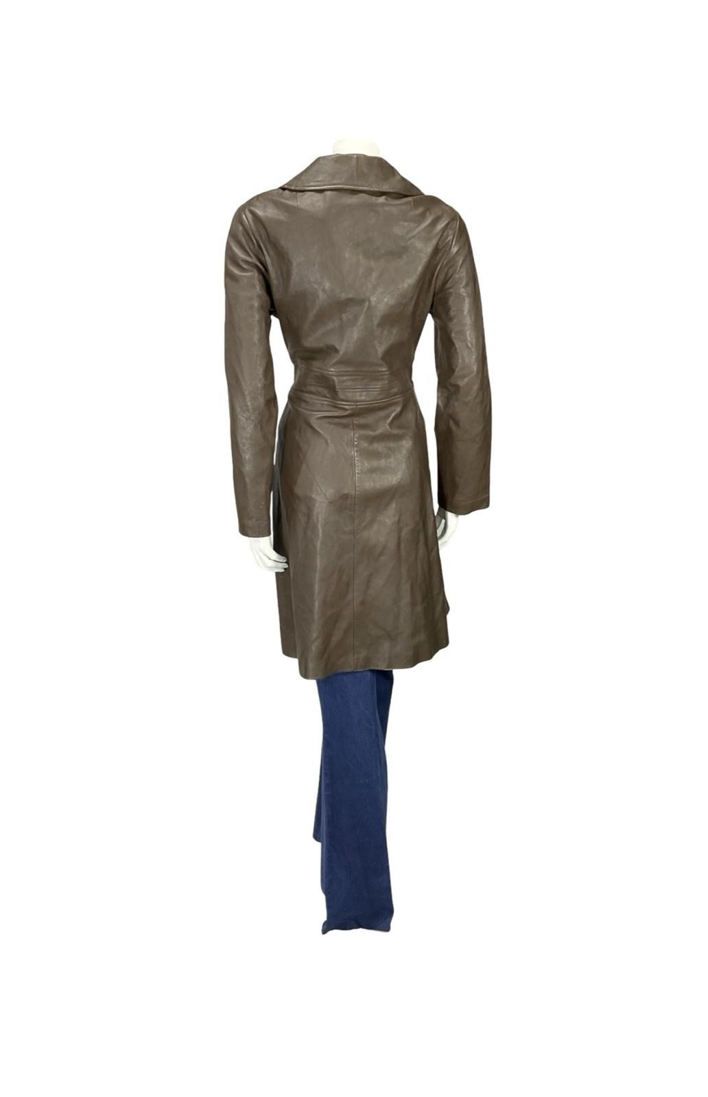 VTG 60S MOD MILITARY DOG EAR COLLAR GOLD BUTTON BROWN LEATHER MAC JACKET 12