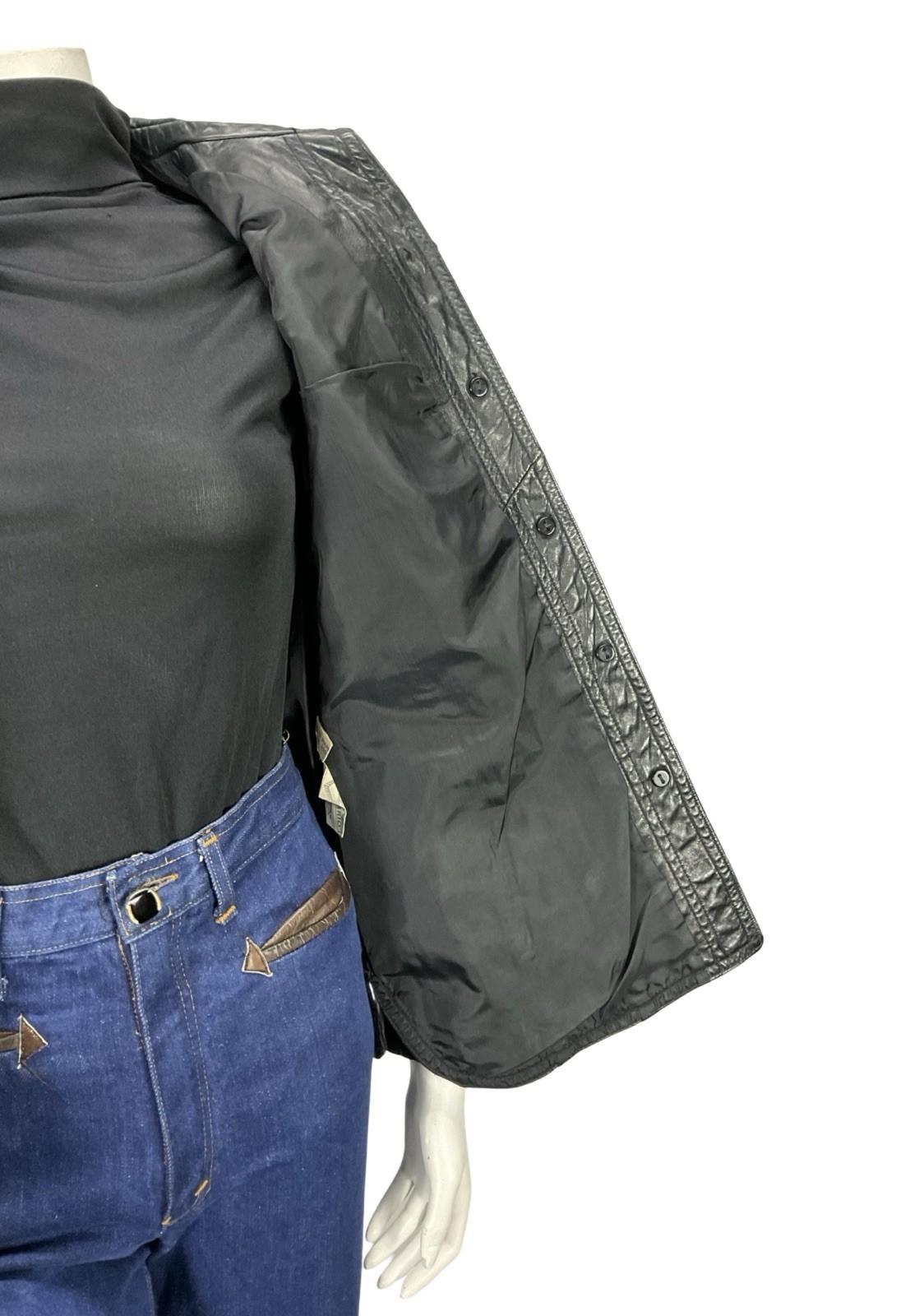 VTG 60S 70S JET BLACK LEATHER MOD DAGGER COLLAR BUTTON UP JACKET 8