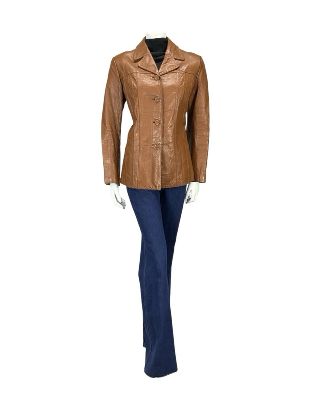 VTG 70S C&A TAN BROWN LEATHER NOTCH LAPEL JACKET WITH POCKETS 14
