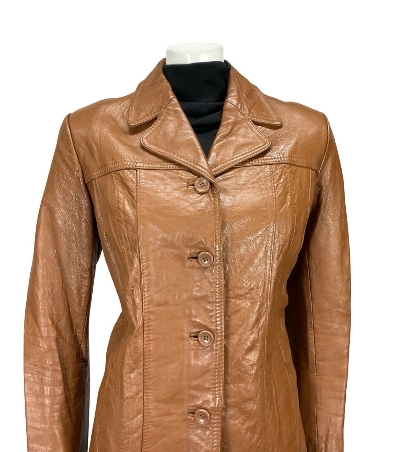 VTG 70S C&A TAN BROWN LEATHER NOTCH LAPEL JACKET WITH POCKETS 14