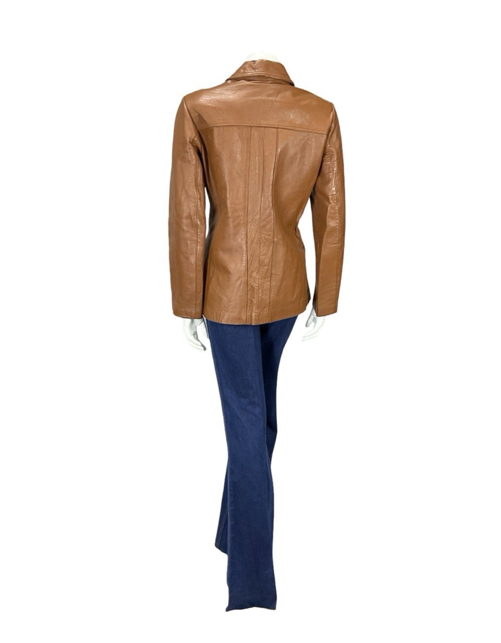 VTG 70S C&A TAN BROWN LEATHER NOTCH LAPEL JACKET WITH POCKETS 14