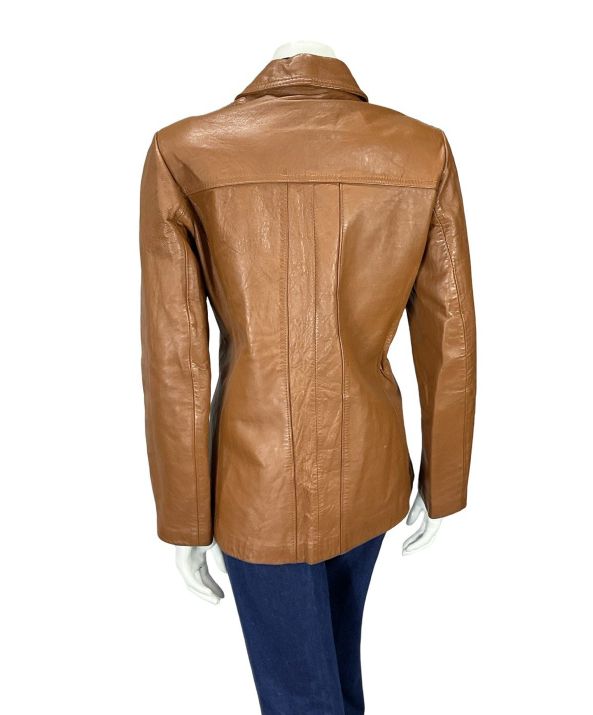 VTG 70S C&A TAN BROWN LEATHER NOTCH LAPEL JACKET WITH POCKETS 14