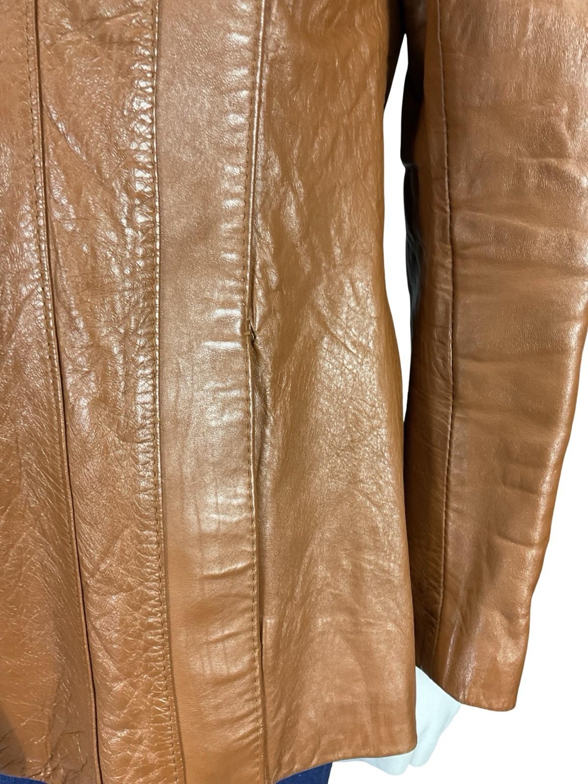 VTG 70S C&A TAN BROWN LEATHER NOTCH LAPEL JACKET WITH POCKETS 14