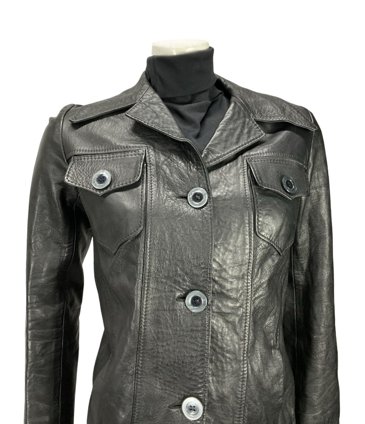 VTG 60S 70S JET BLACK DAGGER NOTCH LAPEL BIKER MOD PUNK LEATHER JACKET 10