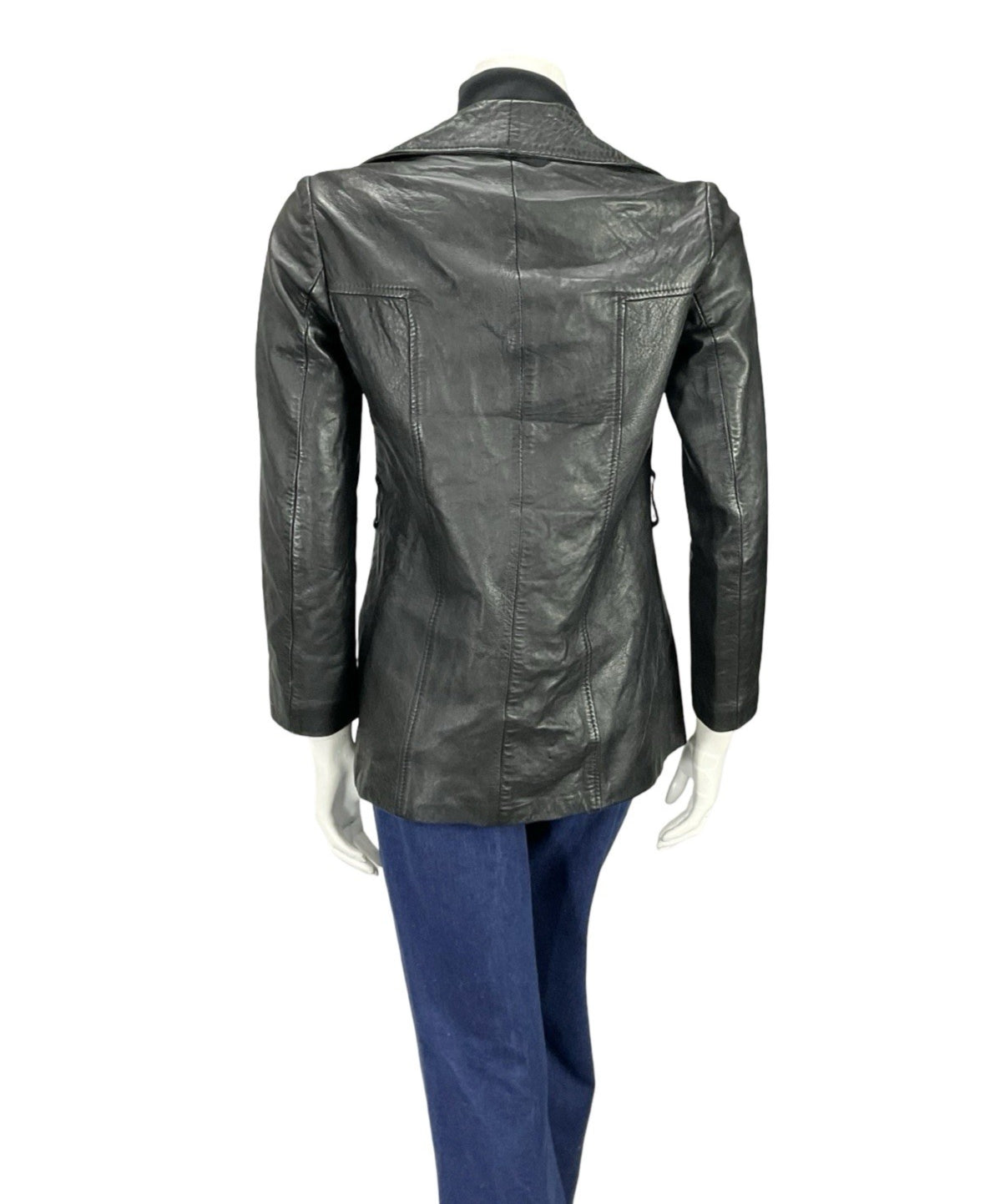VTG 60S 70S JET BLACK DAGGER NOTCH LAPEL BIKER MOD PUNK LEATHER JACKET 10