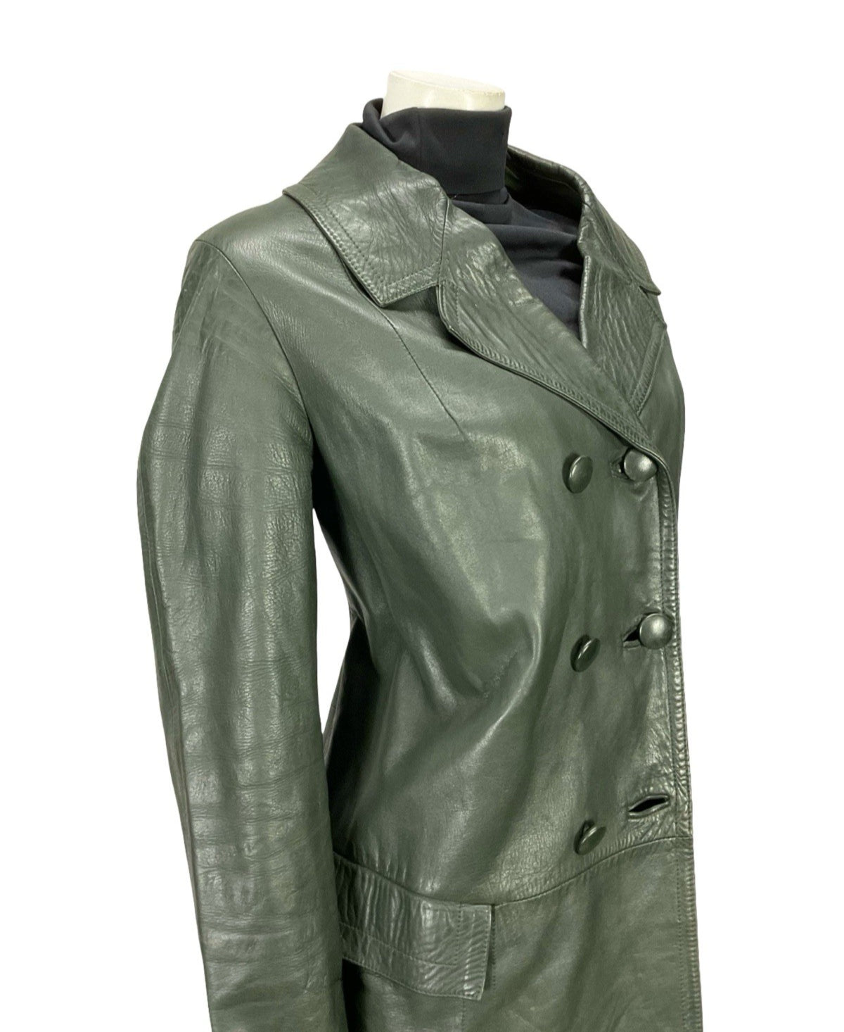 VTG 60S 70S DARK GREEN LEATHER MOD TAILORED BLAZER DOUBLE BREASTED JACKET 16