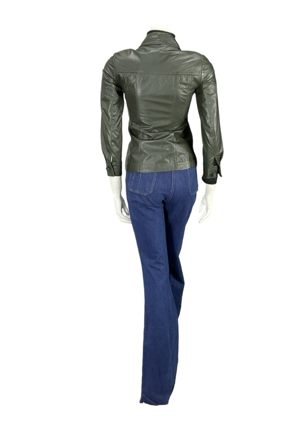 VTG 60s 70S MOD DARK GREEN NAPPA LEATHER DAGGER COLLAR LEATHER JACKET XS 4