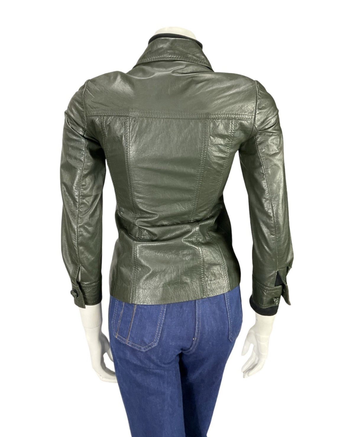 VTG 60s 70S MOD DARK GREEN NAPPA LEATHER DAGGER COLLAR LEATHER JACKET XS 4