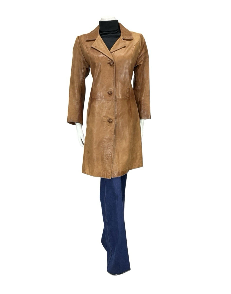 VTG 60S 70S SOFT BROWN LEATHER NOTHC LAPEL CROPPED SLEEVE MOD JACKET 10