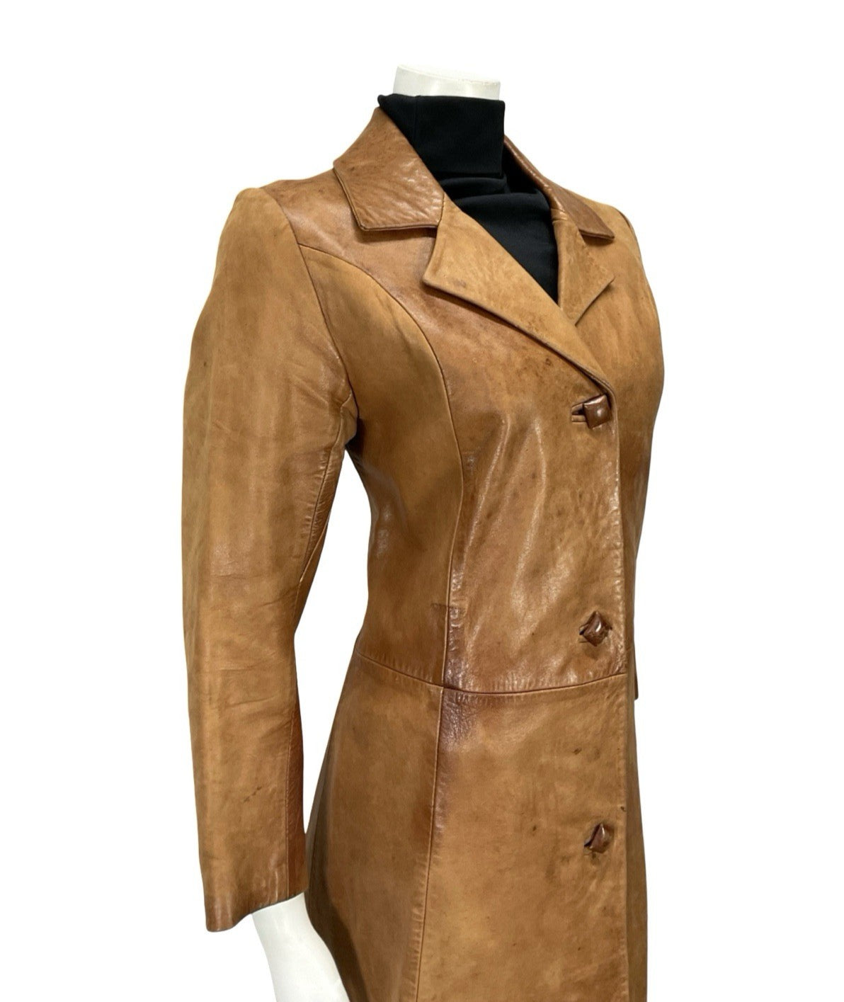 VTG 60S 70S SOFT BROWN LEATHER NOTHC LAPEL CROPPED SLEEVE MOD JACKET 10