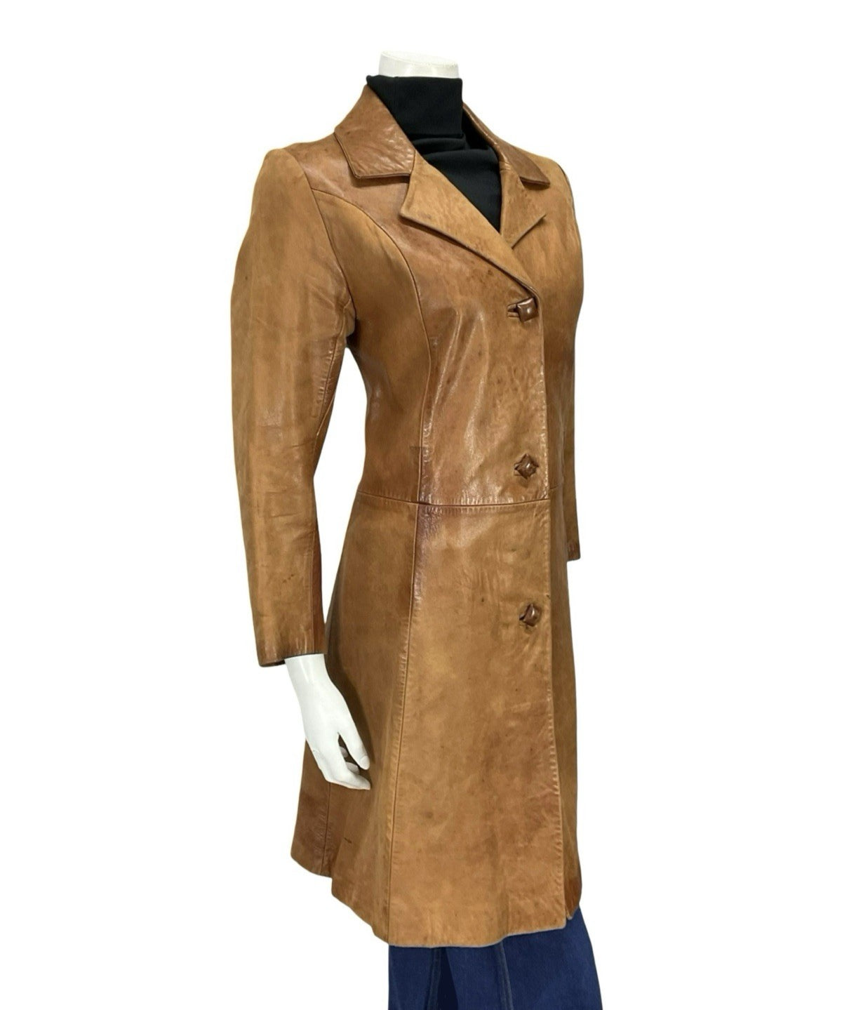 VTG 60S 70S SOFT BROWN LEATHER NOTHC LAPEL CROPPED SLEEVE MOD JACKET 10