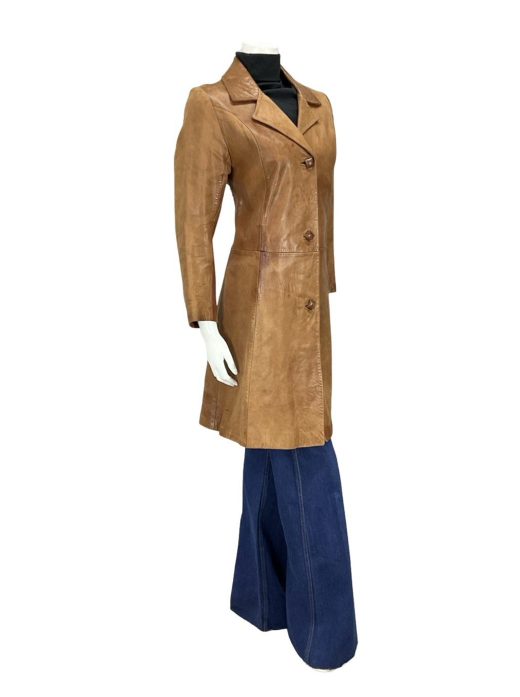 VTG 60S 70S SOFT BROWN LEATHER NOTHC LAPEL CROPPED SLEEVE MOD JACKET 10