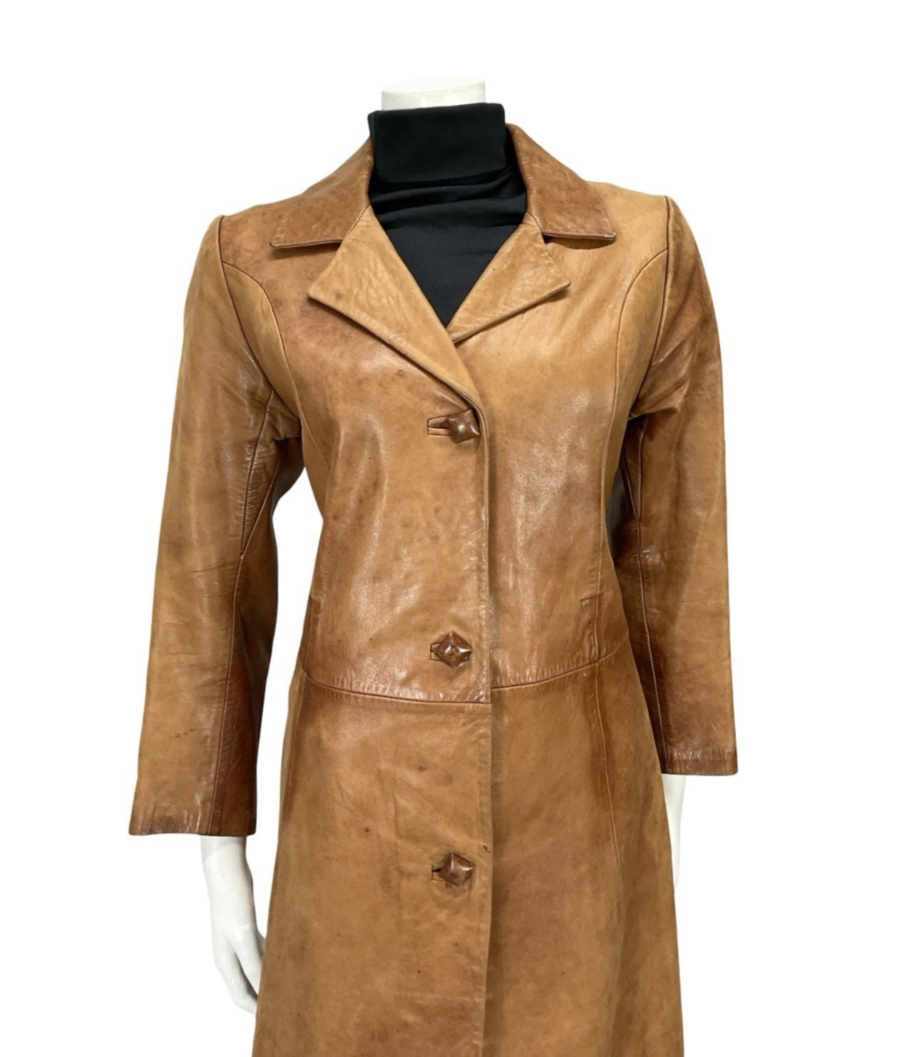 VTG 60S 70S SOFT BROWN LEATHER NOTHC LAPEL CROPPED SLEEVE MOD JACKET 10
