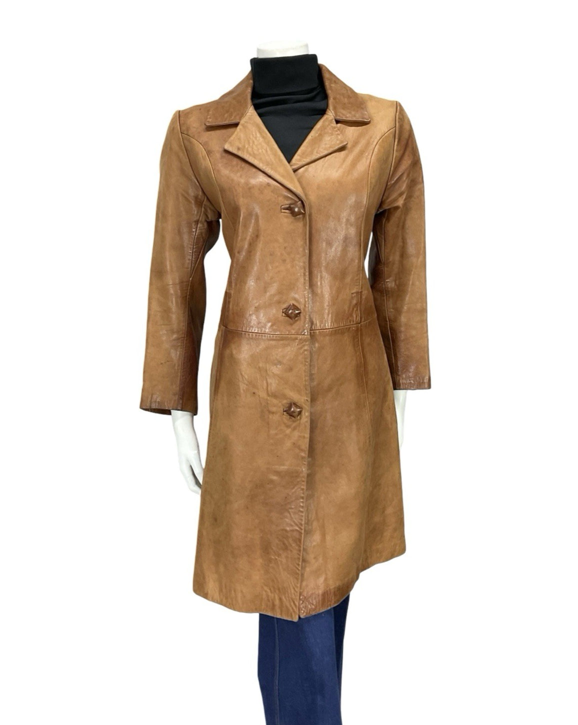VTG 60S 70S SOFT BROWN LEATHER NOTHC LAPEL CROPPED SLEEVE MOD JACKET 10