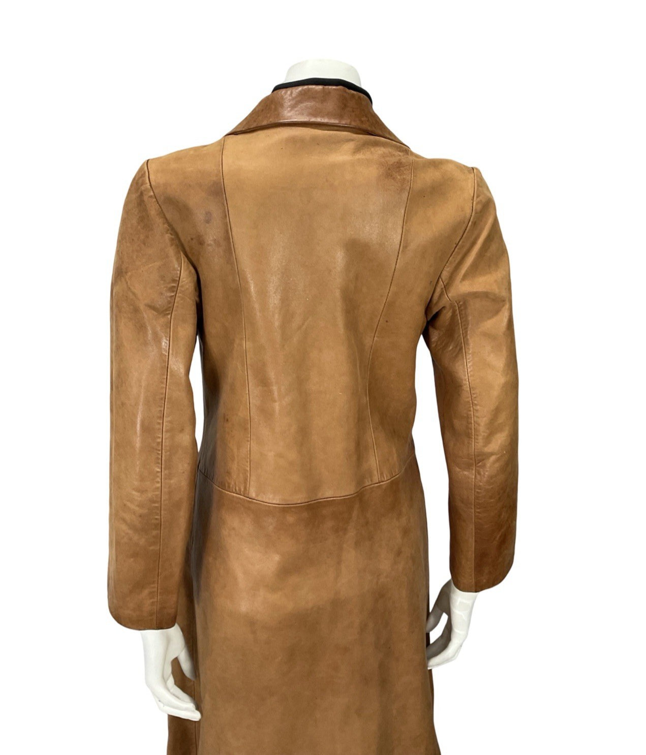 VTG 60S 70S SOFT BROWN LEATHER NOTHC LAPEL CROPPED SLEEVE MOD JACKET 10