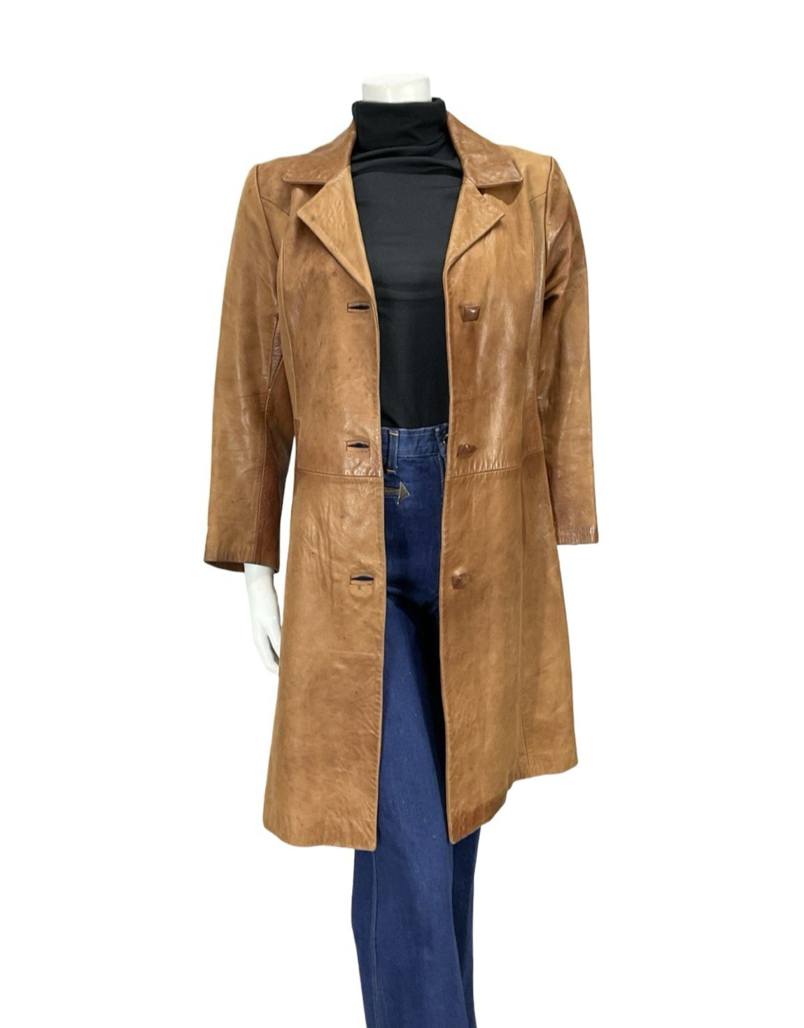 VTG 60S 70S SOFT BROWN LEATHER NOTHC LAPEL CROPPED SLEEVE MOD JACKET 10