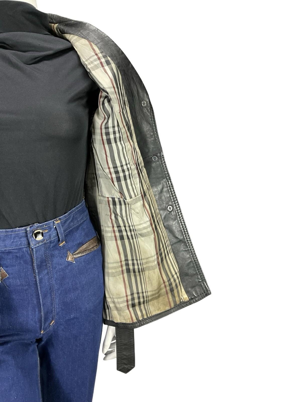 VTG 60S 70S JET BLACK NOTCH LAPEL COLLAR BELTED WELT POCKET LEATHER JACKET 8