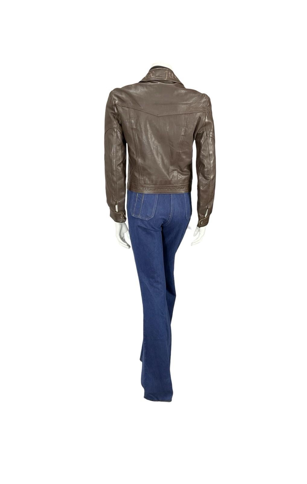 VTG 60S 70S DAGGER COLLAR BROWN LEATHER SIX JUIN GRAFFITI CROPPED JACKET 12