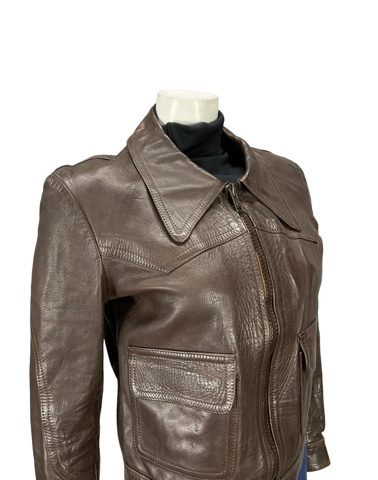 VTG 60S 70S DAGGER COLLAR BROWN LEATHER SIX JUIN GRAFFITI CROPPED JACKET 12