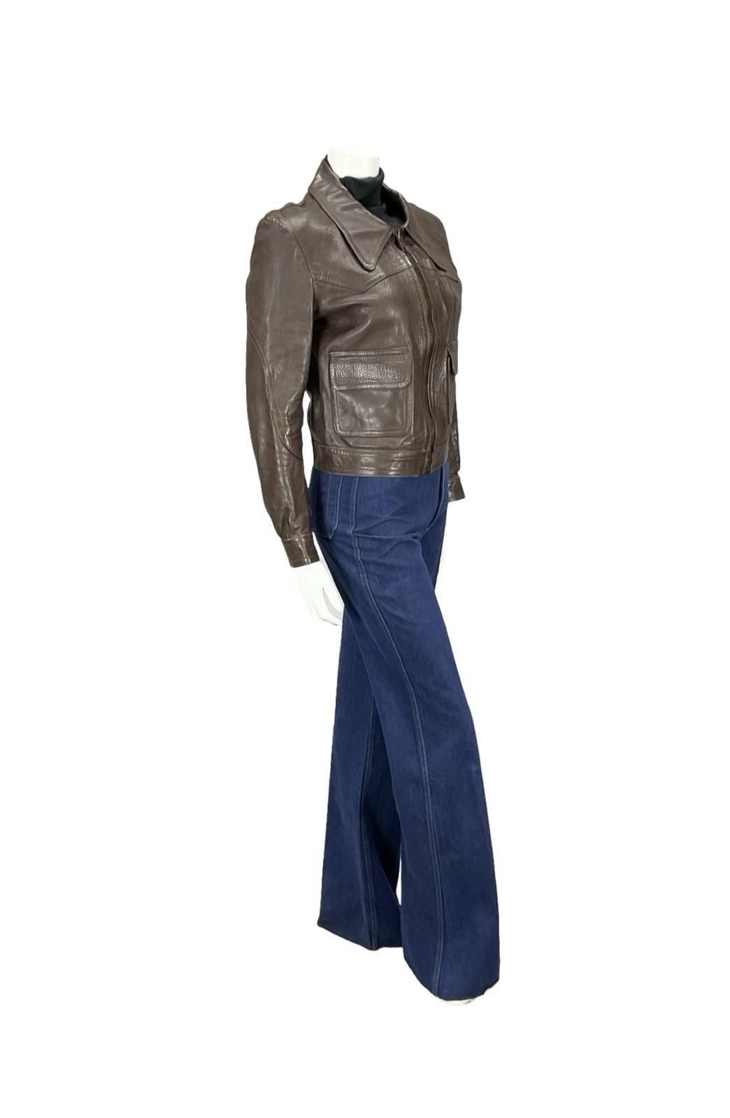 VTG 60S 70S DAGGER COLLAR BROWN LEATHER SIX JUIN GRAFFITI CROPPED JACKET 12
