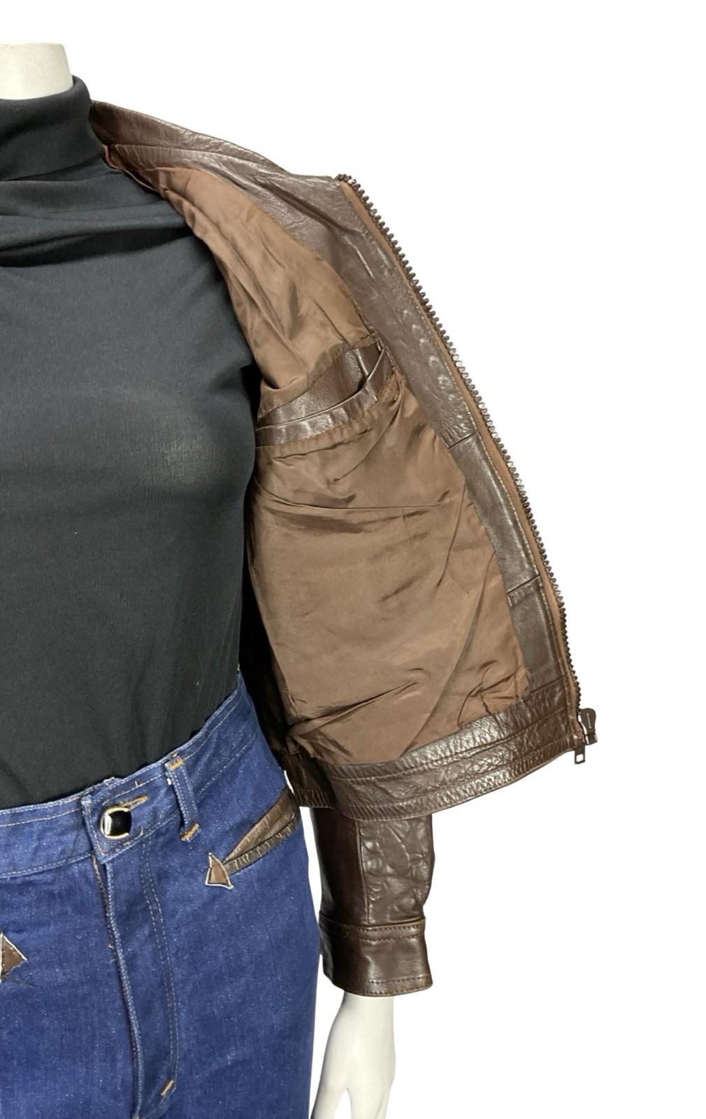 VTG 60S 70S DAGGER COLLAR BROWN LEATHER SIX JUIN GRAFFITI CROPPED JACKET 12