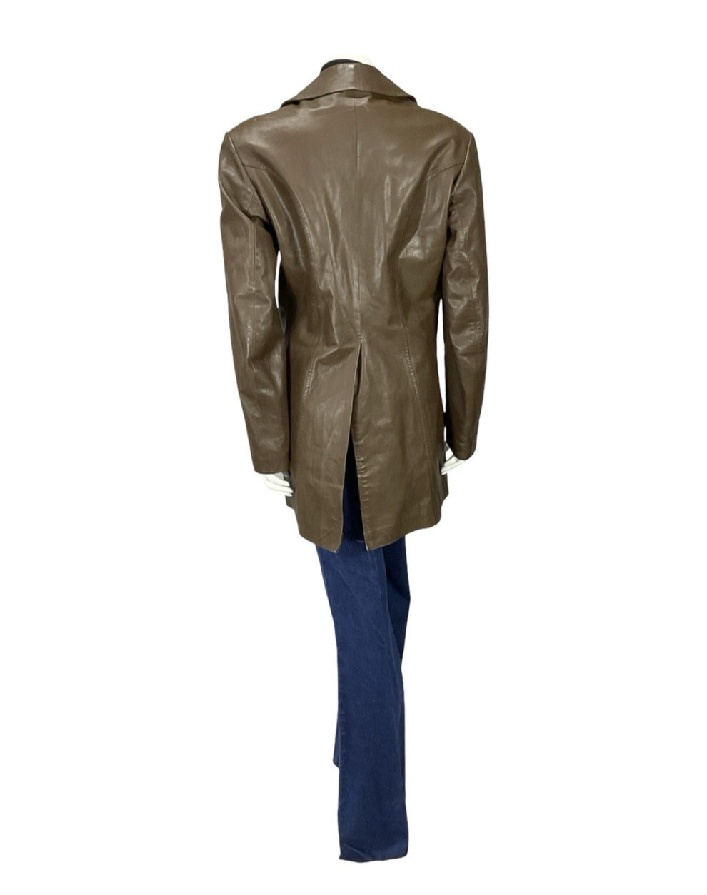 VTG 60S 70S MOD DOUBLE BREAST BROWN LEATHER TRENCH MAC FAUX FUR LINED JACKET 16