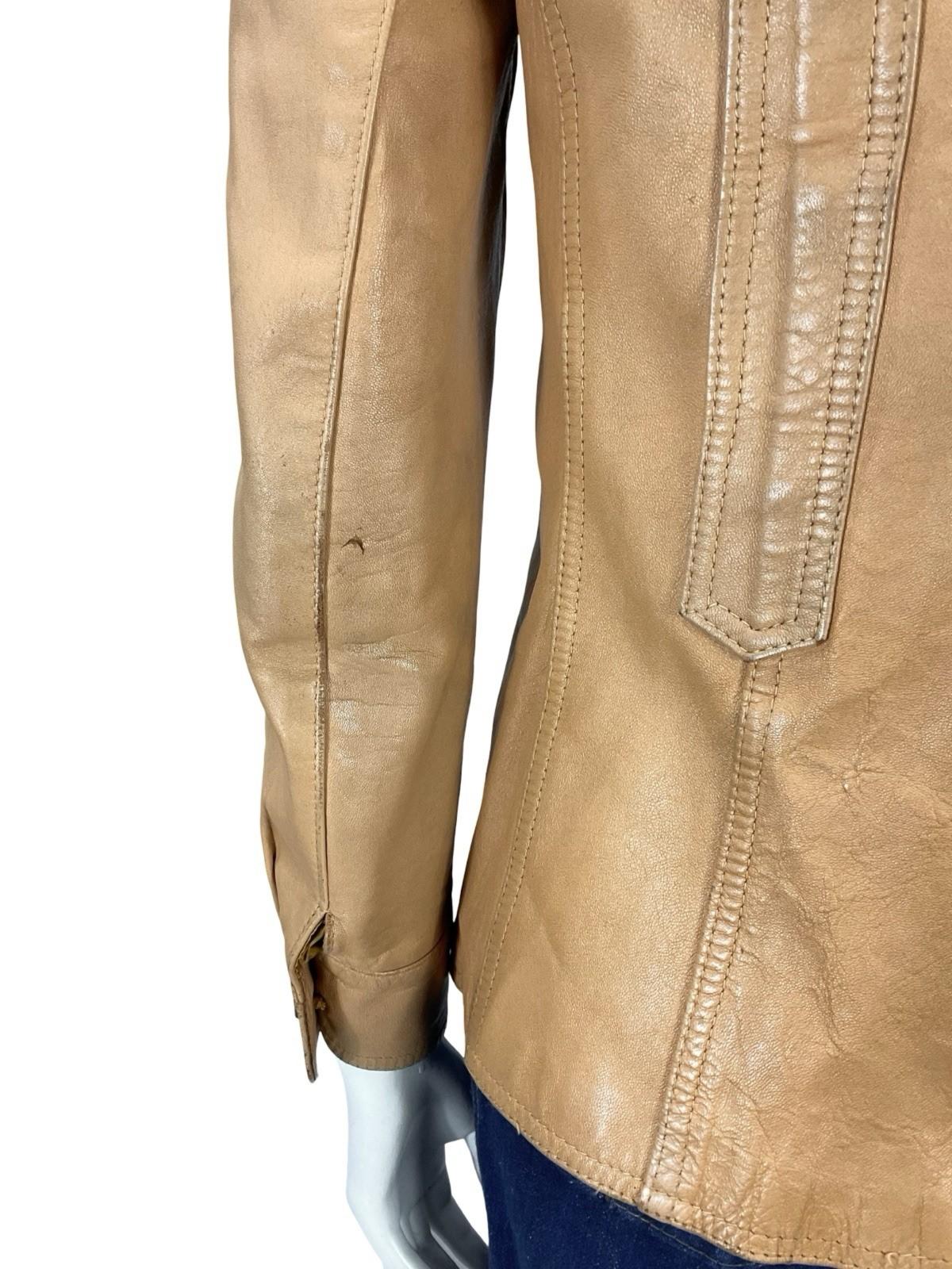 VTG 60S 70S BEIGE TAN LEATHER DAGGER COLLAR MOD WESTERN LEATHER JACKET XS 6
