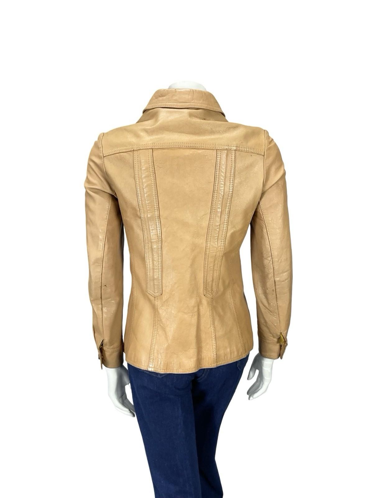 VTG 60S 70S BEIGE TAN LEATHER DAGGER COLLAR MOD WESTERN LEATHER JACKET XS 6