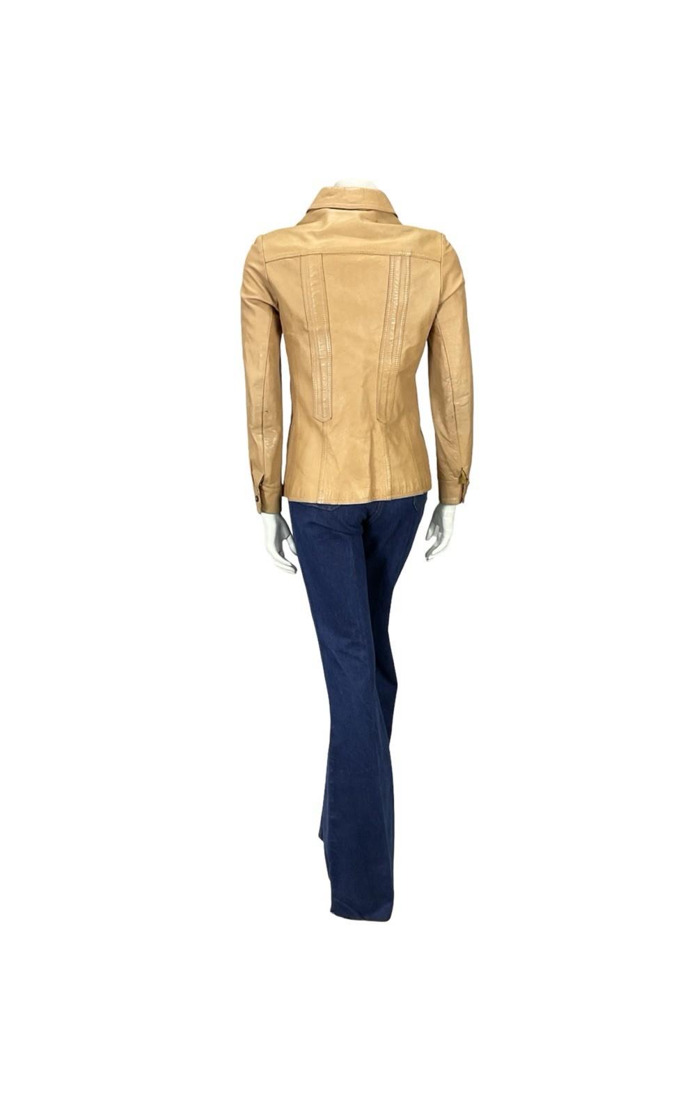 VTG 60S 70S BEIGE TAN LEATHER DAGGER COLLAR MOD WESTERN LEATHER JACKET XS 6