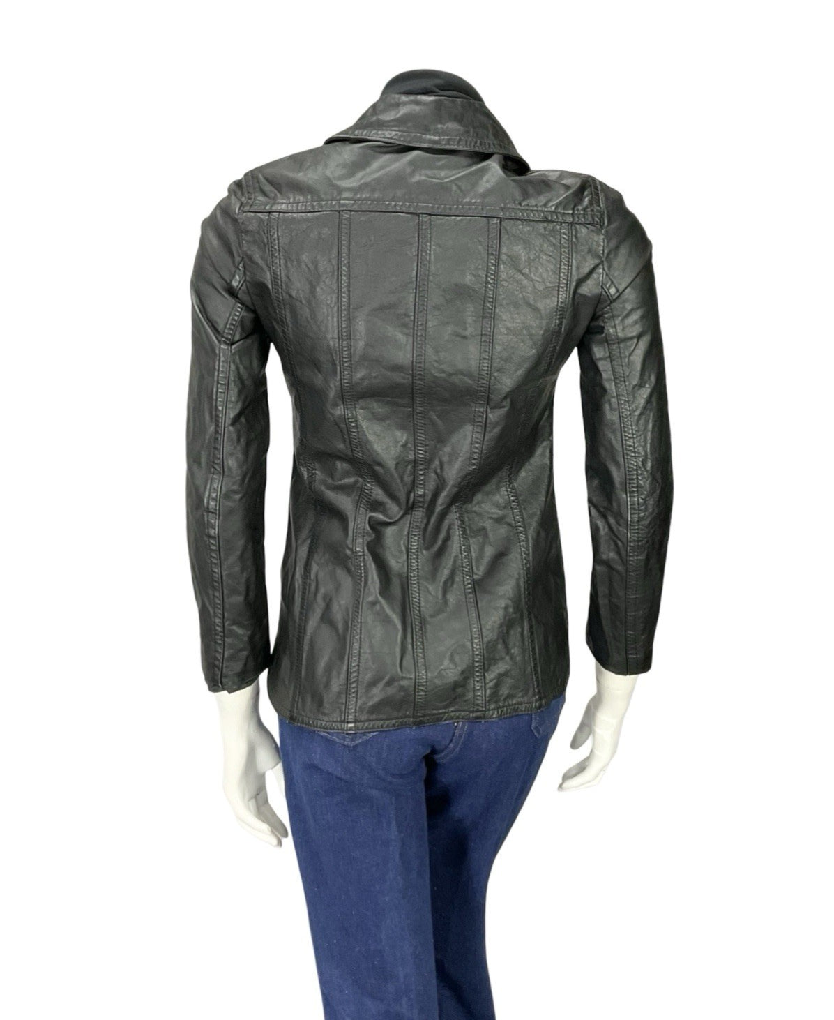 VTG 60S 70S MOD PUNK DAGGER COLLAR JET BLACK LEATHER JACKET XS 4