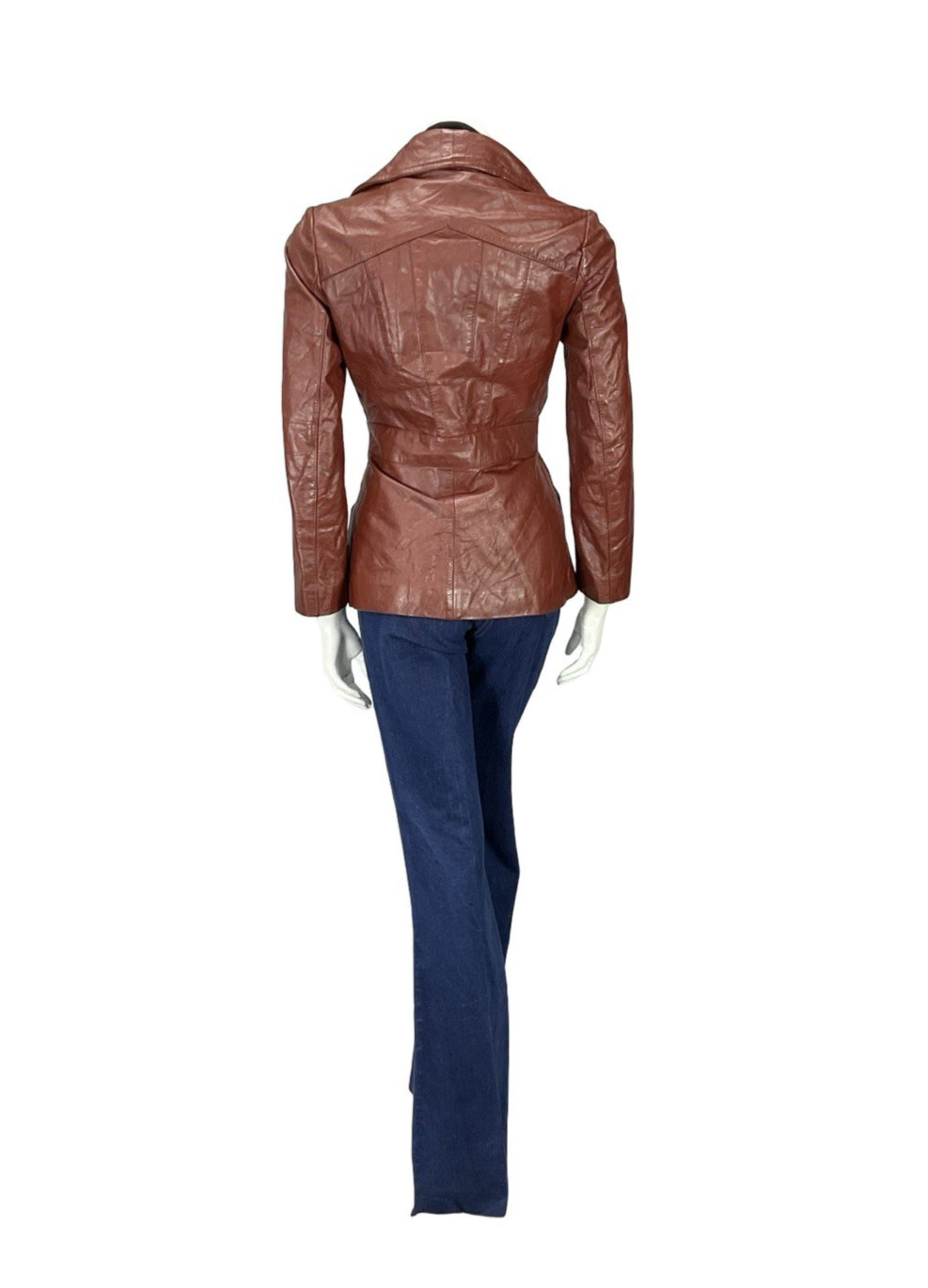 VTG 60S 70S BURGUNDY RED LEATHER GOTHIC DIAMOND COLLAR MOD TIE WAIST JACKET 8