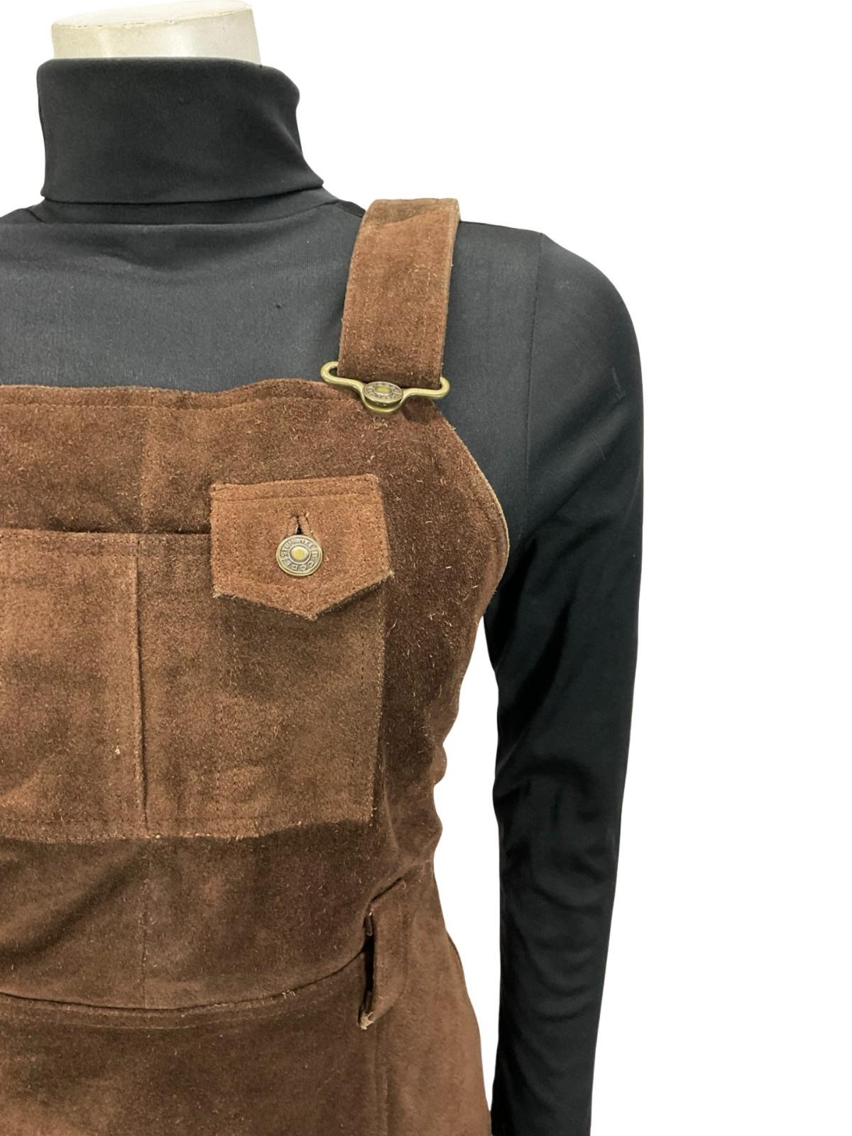 VTG 60S 70S DARK BROWN SUEDE HIPPY BOHO PINAFORE MINI DRESS WITH POCKET 10