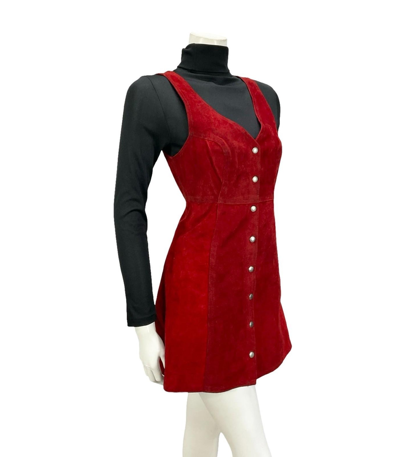 VINTAGE 60S 70S RED SUEDE HIPPY MOD BOHO EMPIRE MINI DRESS 8 10 S
