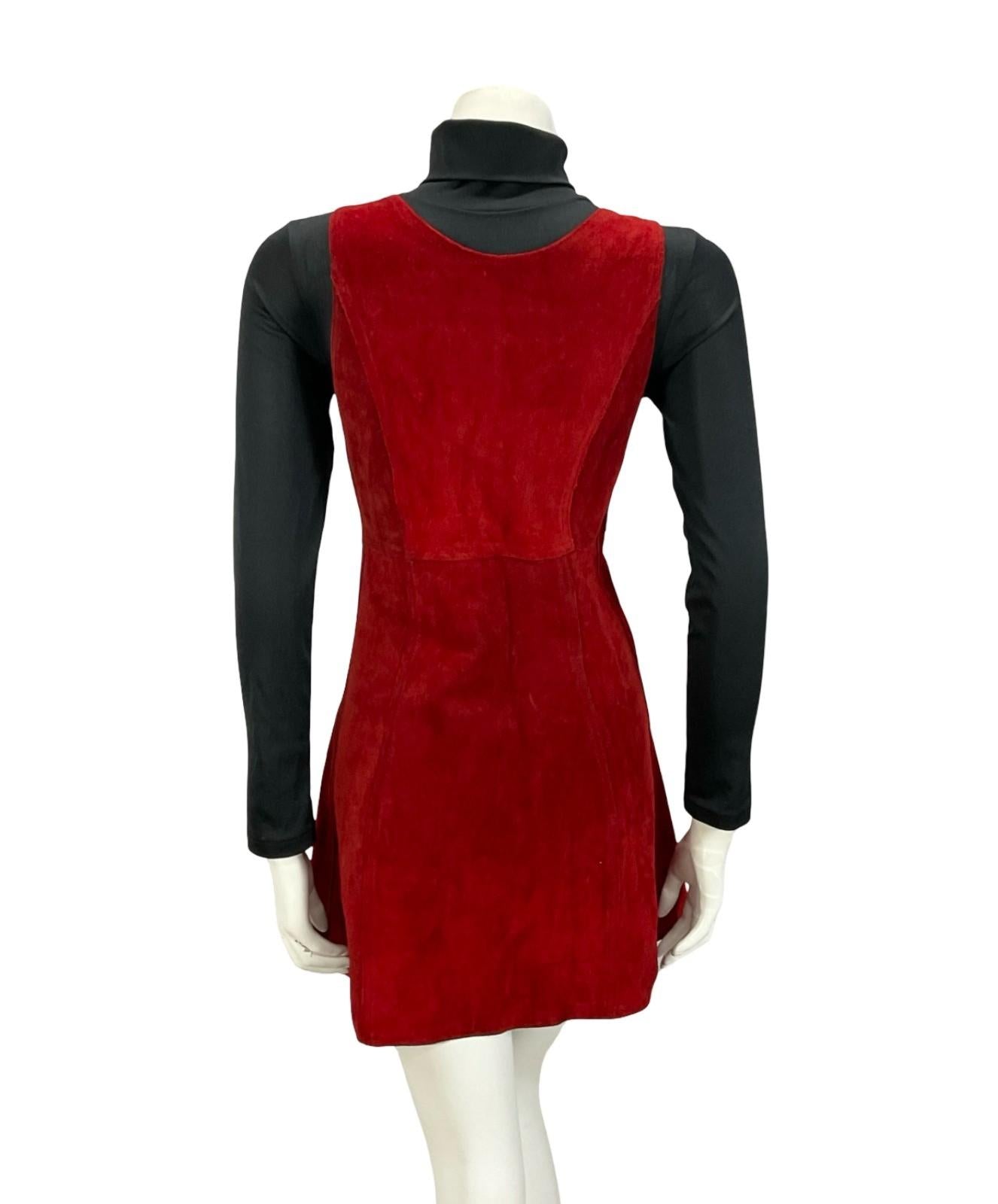 VINTAGE 60S 70S RED SUEDE HIPPY MOD BOHO EMPIRE MINI DRESS 8 10 S