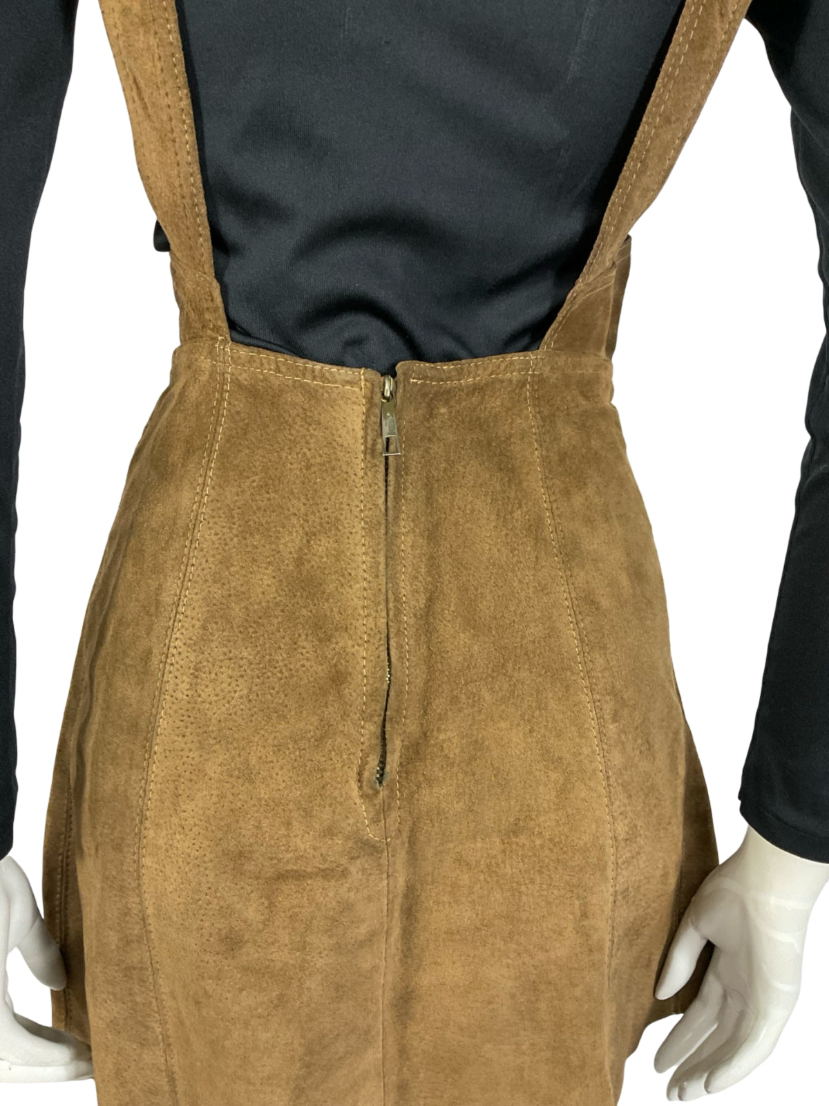 VTG 60S 70S BROWN SUEDE HIPPY BOHO WESTERN A LINE MINI PINAFORE DRESS XS 6