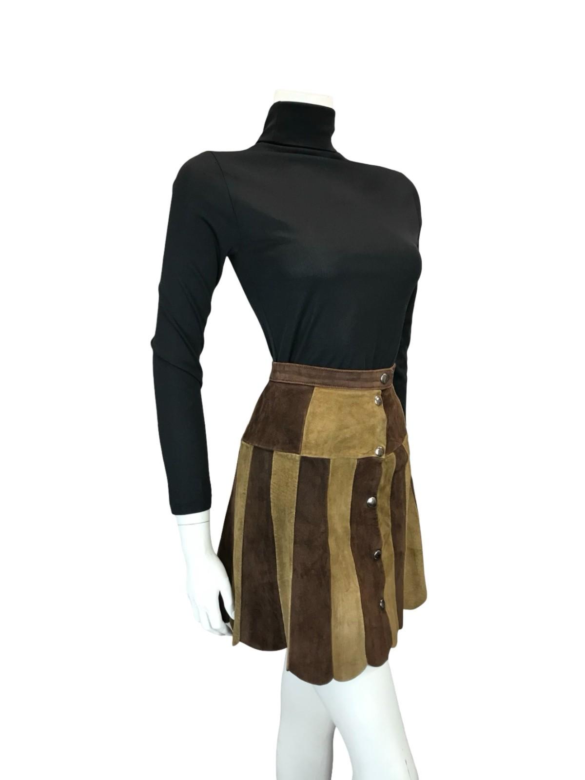 VTG 60S 70S HIPPY TWO TONE BROWN TAN SUEDE SCALLOPED HIPPY BOHO MINI SKIRT 4