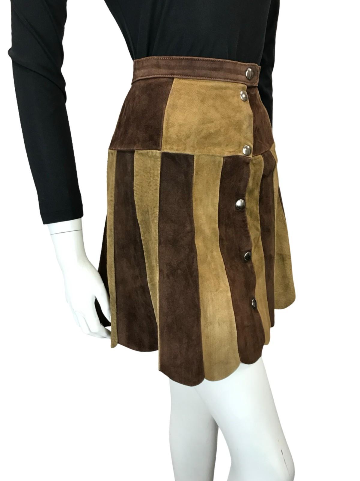 VTG 60S 70S HIPPY TWO TONE BROWN TAN SUEDE SCALLOPED HIPPY BOHO MINI SKIRT 4