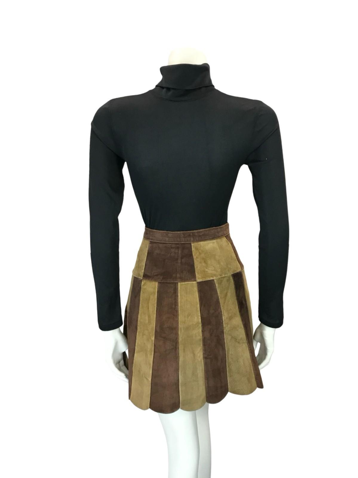 VTG 60S 70S HIPPY TWO TONE BROWN TAN SUEDE SCALLOPED HIPPY BOHO MINI SKIRT 4